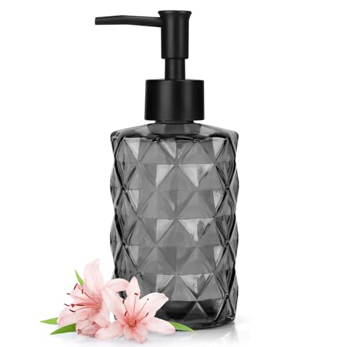 11oz Glass Soap Dispenser with Plastic Pump, Black Bathroom Soap Dispenser for Hand Wash & Dish Wash, Elegant Dispenser for Dishwashing Liquid, Lotion, Essential Oil - color: Black