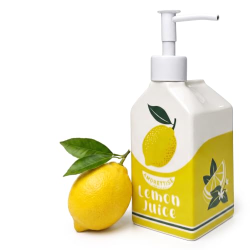 Ceramic Lemon Hand Soap Dispenser Pump Bathroom Kitchen Refillable Bottle | Cute Funny Design, Refillable, Reusable, 300ml/10oz - color: Lemon