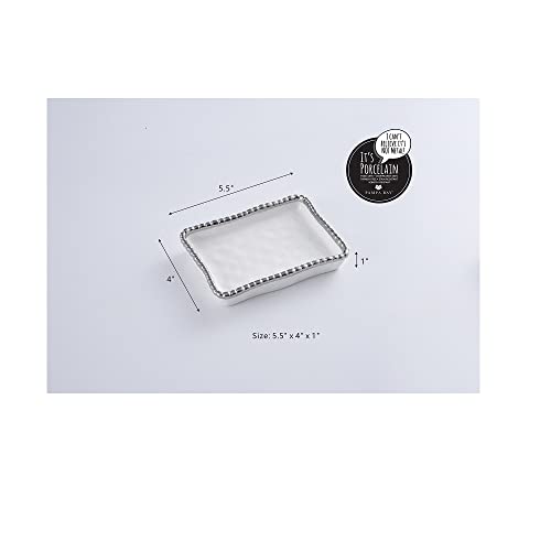 Pampa Bay VAN2720W Soap Dish with Silver Beads, 5.5-inch Length, Porcelain