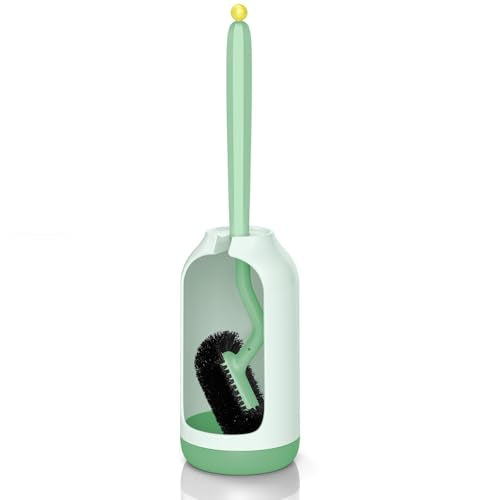 HAMITOR Toilet Bowl Brush Holder Set: Bathroom Deep Cleaning Toilet Cleaner Scrubber Under Rim with Curved Bristle for Dead Corner Clean - Hidden Rv Toilet Decorative Accessories with Caddy- Green - color: Green, size: 1 pack