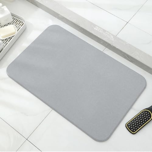 Stone Bath Mat Quick Dry, Diatomaceous Earth Bath Mat Non Slip Absorbent Floor Mat, Diatomite Stone Drying Mat for Bathroom Comes with Non-slip Pad and Sandpaper (Light Gray, 24" x 15.5" x 0.4") - color: Light Gray