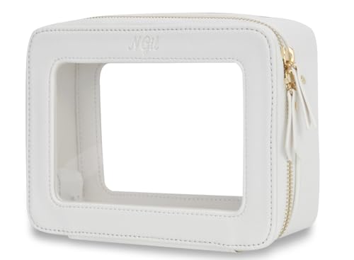 NGIL Clear Faux Leather Travel Toiletry Bag, Makeup Bag Organizer for Women, Clear Window & Gold Zipper Makeup Bag, Road Trip Essential, Skincare, Cruise Ship Essentials (White) - color: White