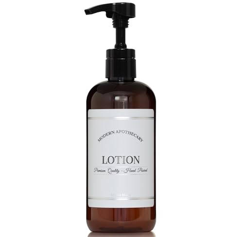 Refillable Amber PET Plastic 16 oz Lotion Bottle with High Output Black Plastic Pump Dispenser - Chrome Accent Waterproof Labeled Bottle - color: 4ccblkplastic Pump
