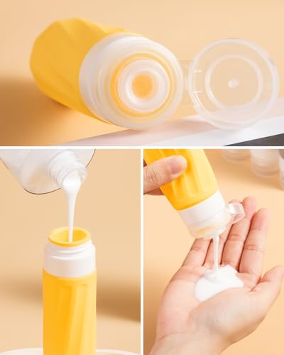Mrsdry Travel Size Toiletries 8 Pack, TSA Approved 3oz Silicone Squeeze Bottles & Cream Jars with Clear Travel Bag - color: Golden wheat field, size: 3oz bottle 3oz jar