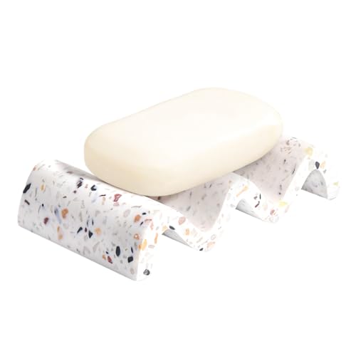 Luxspire Soap Dish, Marble Soap Dish, Self-draining Tray, Soap Holder Saver for Shower, Bathroom, Sink, Kitchen and Countertop - Terrazzo - color: Terrazzo