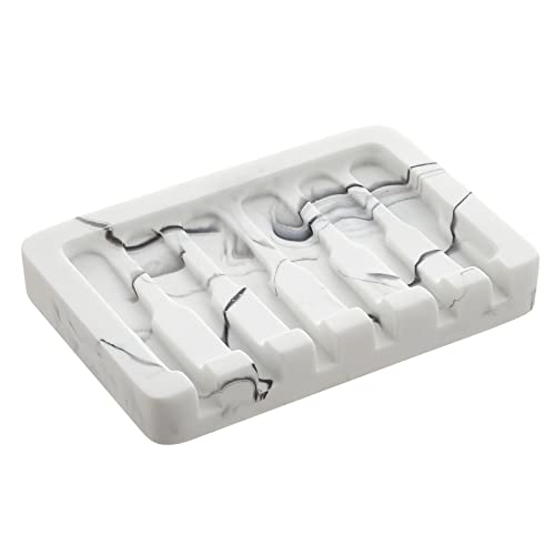 INIUNIK 2PCS Self Draining Soap Dish - Marble Look Soap Holder Tray Savers Box Container Sponge Holder for Bathroom Shower Kitchen, White - color: White-2 Pack