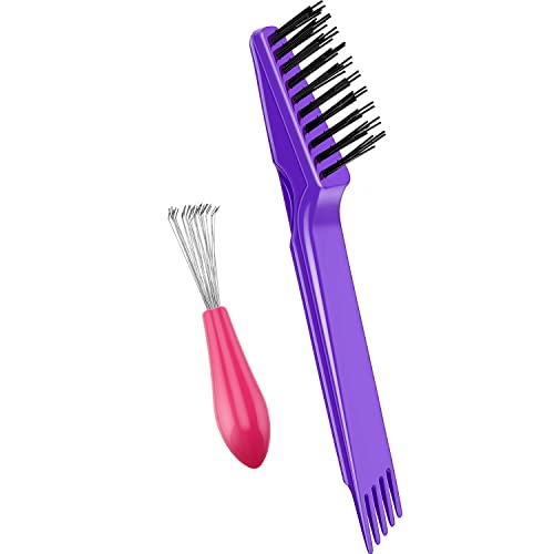 Boao 2 Pcs Hair Brush Cleaning Tool Set,2-in-1 Double Headed Hair Brush Comb,Metal Toothed Cleaner Dirt Remover, Portable Hairbrush Cleaner Tool for Removing Dust Home Salon Use(Pink and Purple) - color: Pink and Purple