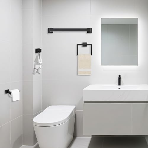 JOPOFI 10 Piece Towel Bar Set - 15.7Inch Bath Towel Holder - Matte Black | Stainless Steel Towel Racks for Bathroom Wall Mounted, Towel Rod for Bathroom Wall - color: Matte Black（10 Piece）, size: 15.7 inch