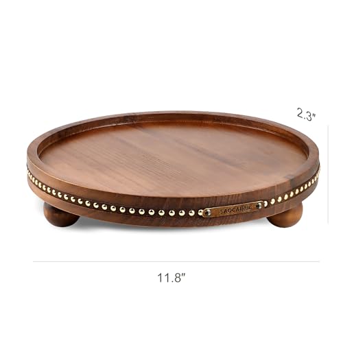 Farmhouse Decorative Round Tray, 11.81 Inch, Versatile Centerpiece Tray for Coffee Table Kitchen Living Room Bathroom, Home Decor Accent Brown Color - color: Brown