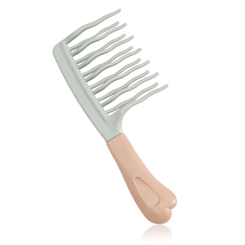 Wide Tooth Comb for Curls, Detangling Comb with Double Row Wavy Tooth for Curly/Wavy/Thick/Long/Wet & Dry Hair, Detangler Hair Brush Large Tooth Shower Hair Comb for Women Girl Men - color: Green