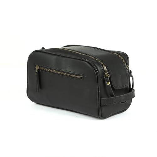 KomalC Travel Toiletry Bag – Premium Leather Dopp Kit for Men & Women with Water-Resistant Lining & Spacious Zippered Organizer - style: 1 Zip Classic Black