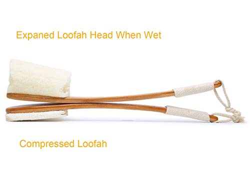 Leotruny 100% Natural Exfoliating Loofah with Long Wooden Handle | Shower Back Brush