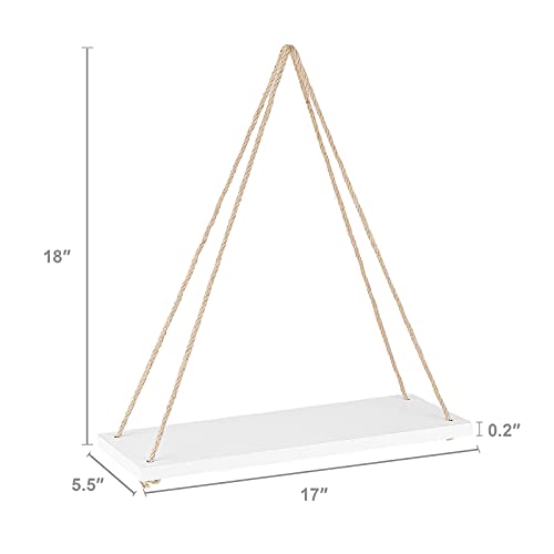 Mkono Wood Hanging Shelves for Wall Boho Decor Swing Rope Rustic Floating Shelf, Set of 3 Wall Display Shelving Home Organizer Rack for Living Room Bedroom Bathroom Kitchen,White - color: Ivory