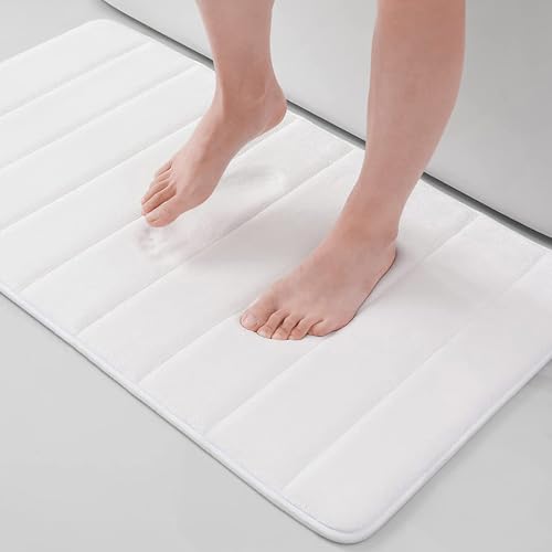 Buganda Memory Foam Bath Mat, 34" x 20", Ultra Soft Bathroom Rugs, Water Absorbent and Machine Washable Bath Rug for Bathroom, Shower, and Tub, White - color: White, size: 34" X 20"