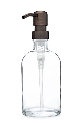 Rail19 Small Recycled Glass Soap Dispenser with Metal Pump - for Body Moisturizer, Liquid Hand Soap & Aromatherapy, 8oz (Farmhouse Bronze) - color: Farmhouse Bronze