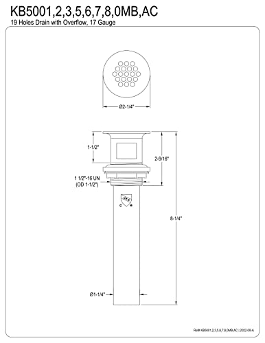 Kingston Brass KB5003 Grid Drain with Overflow, Antique Brass 8.25 x 2.25 x 2.25 - color: Antique Brass