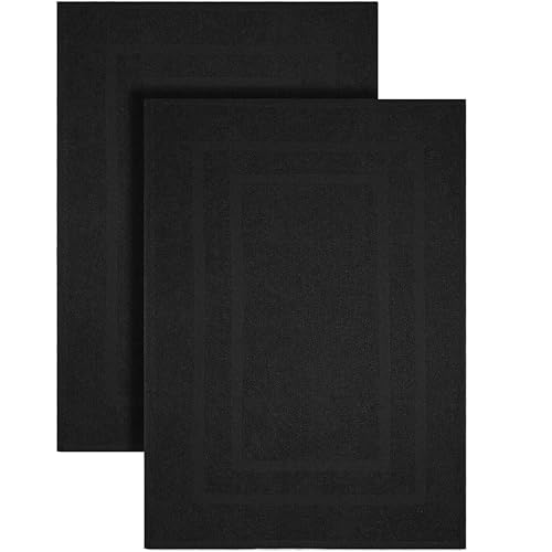 GOLD TEXTILES Premium Black Bath Mat - 2 Pack 22x34 Inches - Not a Bathroom Rug - 100% Ring Spun Cotton - Highly Absorbent & Non Slip Shower Bathroom Floor Mat Towel - Machine Washable - color: Black, size: 2 Pack 22x34