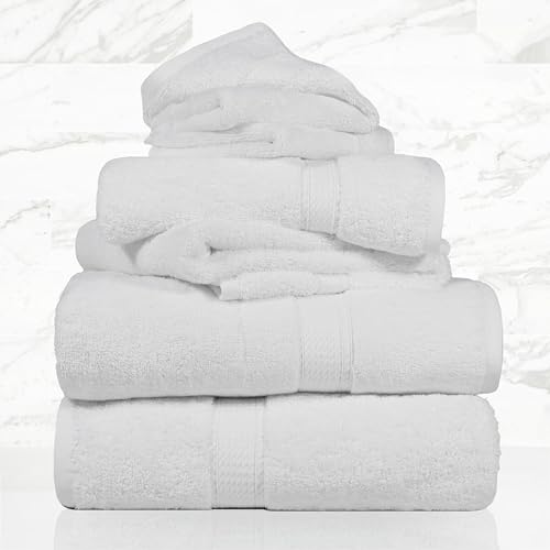 SUPERIOR Egyptian Cotton Ultra Plush & Absorbent, 6 Piece Set, White | Quick Dry, Soft Luxury Towel Set, Bath Essentials, Guest Bath, Spa, 2 Bath, 2 Hand, 2 Face Towels, Madeline Towels