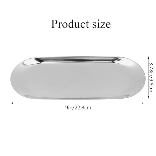 Dnyta Stainless Steel Decorative Tray, Decor Jewelry Dish, Rose Gold Bathroom Decor Makeup Serving Trays for Dresser, 9 x 3.7in Cosmetics Home Decor for Keys Watch Wallet Trinket (Oval, Silver) - style: Oval silver style (1pcs)