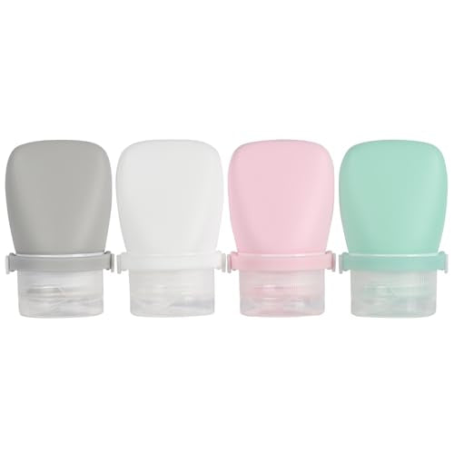 1oz Silicone Travel Bottles, Leak-Proof TSA Approved 4-Pack | Refillable Reusable Squeeze Toiletry Containers, for Shampoo Body Wash Lotion, Mini Travel Size, BPA Free, Easy Clean - color: Wh,Gn,Pnk,Gry