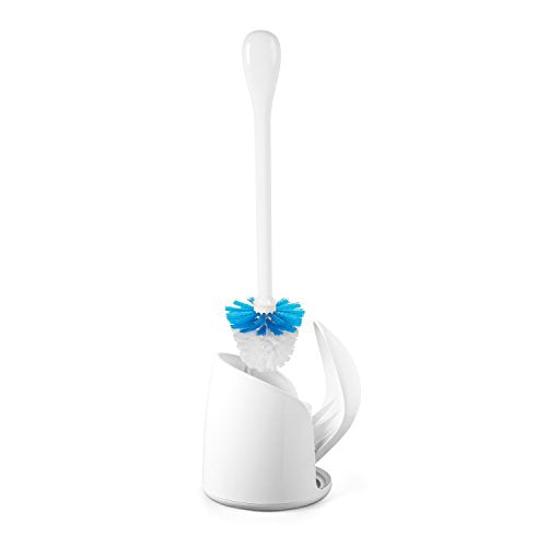 OXO Good Grips Compact Toilet Brush & Canister, Toilet Bowl Brush and Holder with Automatic Canister Door, Bathroom and Small Spaces Cleaning Supplies Essential (Pack of 6) - color: White, size: 1 Count (Pack of 6)