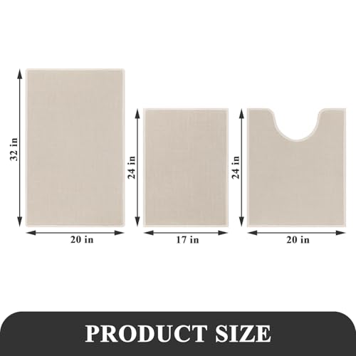 SHACOS 3 Piece Bath Mats Toilet Rug U-Shaped, No Slip Rubber Bath Rugs for Bathroom Toilet, Ultra Thin Bathroom Rugs Washable Quick Dry Absorbent Bathroom Mat (17"x24"+20"x32"+ U-20"x24") - color: Beige, size: 17"x24"+20"x32"+U20"x24"