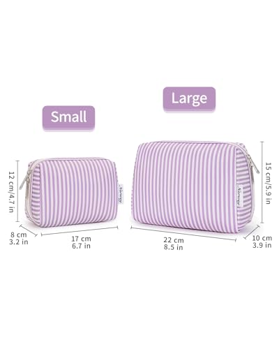 Narwey Striped Makeup Bag Travel Cosmetic Bag Organizer Toiletry Bag Make Up Bags with Compartments for Women Girls (Large, Purple Stripe) - color: A-Purple Stripe, style: Large