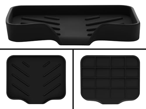Black Silicone Soap Dish Tray, Self Draining Soap Holder for Bar Soap, Silicone Soap Tray with Drainage, Dish Soap Tray for Kitchen Counter, Plastic Free, S(4.7x3.5) - color: Black, size: S(4.7X3.5) 1 PC