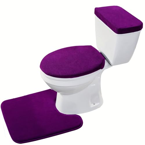 Madeals Memory Foam Toilet Mat and Velvet Toilet lid Cover Set with Toilet Tank Cover Velvet 3 Piece Toilet Set Purple - color: Purple