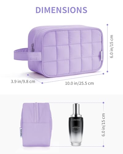 Narwey Quilted Makeup Bag Puffy Make up Bag Cosmetic Bag Organizer, Puffer Travel Toiletry Bag for Traveling Women Girl, Travel Bag for Toiletries, Skincare Medicine Bags (Purple) - color: Y-Purple