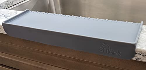 SiliProducts SiliSink Silicone Sink Edge Guard for Kitchen Sink - Fits 3.75” - 4” Wide - The Original Silicone Edge Protector with Sponge Caddy, 14” Gray - color: Gray, size: 4in x 14in