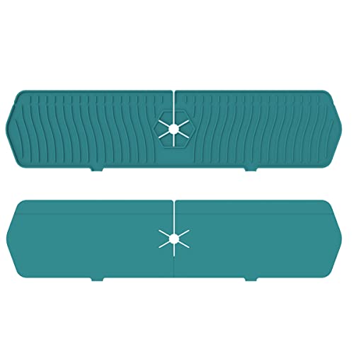 2 Pack Kitchen Faucet Sink Splash Guard, 24" x 5.6'' Upgrade Silicone Faucet Water Catcher Mat, Sink Draining Pad Behind Faucet, Rubber Drying Mat for Countertop, Bathroom, Farmhouse, RV (Green) - color: Green, size: 2 Pack
