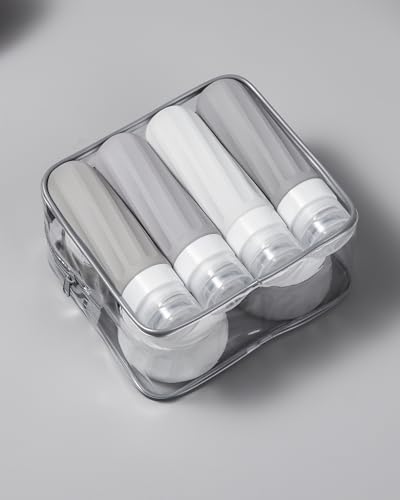 Mrsdry Travel Size Toiletries 8 Pack, TSA Approved 3oz Silicone Squeeze Bottles & Cream Jars with Clear Travel Bag - color: Proper Gray, size: 3oz bottle 3oz jar