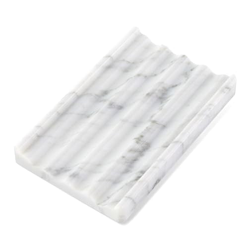Soap Holder, Marble Soap Dish for Shower, Bar Soap Holder with Water Ripple Design, Easy Cleaning Soap Saver for Kitchen Sink，Bathroom, Executive Italian Natural Stone Soap Tray(Bianco Carrara) - color: Bianco Carrara