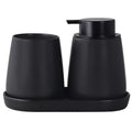 Matte Black Bathroom Accessory Set - 3pcs Ceramic Soap Dispenser Set Vanity Countertop Accessories Set, Includes Refillable Lotion Hand Soap Dispenser, Toothbrush Holder and Tray (Liquid Pump) - style: Black Set - Liquid Pump
