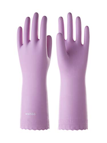LANON wahoo Skin-Friendly Cleaning Gloves, Dishwashing Kitchen Gloves with Cotton Flocked Liner, Reusable, Non-Slip, Mauve Mist, Medium - color: Mauve Mist, size: Medium (Pack of 1)