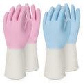 Household Rubber Gloves Non-Slip Dishwashing Cleaning for Kitchen & Bathroom Reusable (2 Pairs Pink+Blue) - size: Medium