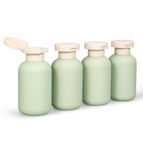 DEMORA 3.4 oz Travel Size Bottles TSA Approved for Toiletries, Leak Proof Plastic Travel Squeeze Bottles Refillable Toiletry Containers with Flip Caps and Labels for Shampoo Lotion (Green, 4 Pcs)