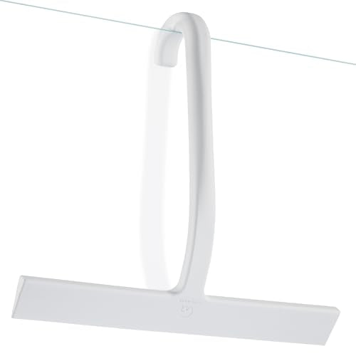GÜTEWERK Shower Squeegee for Glass Doors – Bathroom Squeegee for Shower Glass & Tile Walls, Streak-Free & No-Squeak Silicone Blade, Stainless Steel Core, Hang Hook + Suction Cup, White, 10 Inch - color: White