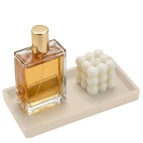 Bathroom Vanity Tray, 7.8 x 3.9 Inch Silicone Bathroom Tray Countertop, Non-Slip Decorative Tray for Bathroom, Kitchen, Toilet to Organize Perfume, Jewelry, Soap, Waterproof, Beige - color: Beige, size: 7.8" x 3.9" x 0.8"