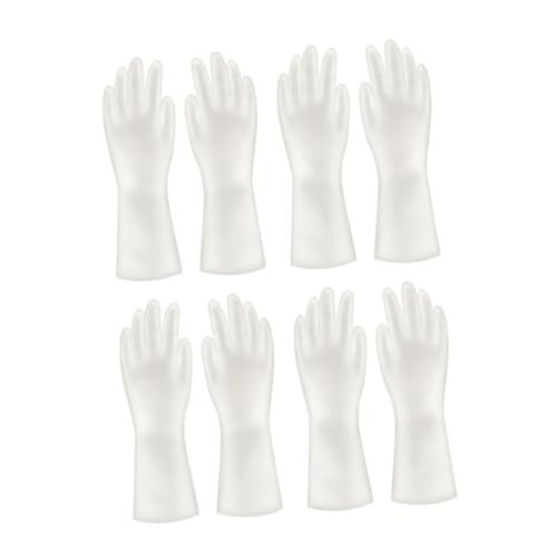 Toyvian Waterproof Household Cleaning Gloves 4-pair Set Plastic Steel Protective Kitchen Gloves L Size White Anti-slip for Dishwashing and Toilet Cleaning