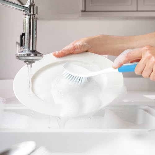 Dish Brush with Handle, Firm & Stiff Bristles Dish Scrubber for Pots, Pans & Sink Cleaning, 20 Bulk Pack - color: Yellow & Blue 20 Pack