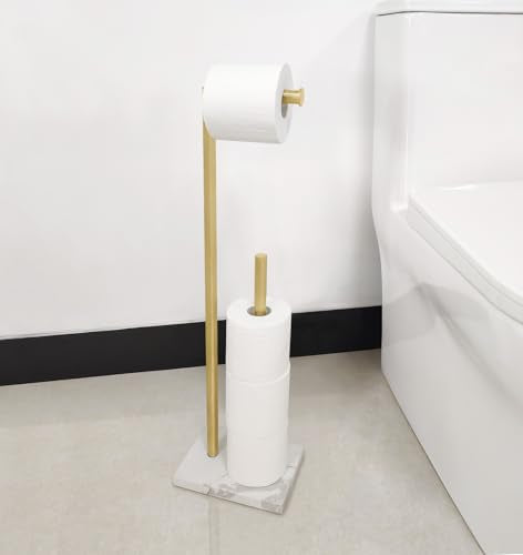 GZILA Toilet Paper Holder Stand Brushed Gold with Reserve, Marble Base Design, Free Standing Bathroom Tissue Roll Holder Freestanding, SUS304 Stainless Steel - color: Brushed Gold