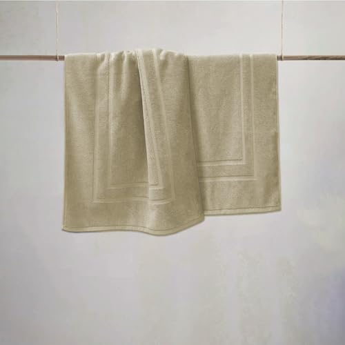 Feather & Stitch 2 Piece Towel Like Bath Mats (30x21 Inch) 100% Cotton Terry Bath Mats, Bathroom Shower Floor Mats [NOT A Bathroom Rug], Soft Absorbent Washable Mats - Linen - color: Linen