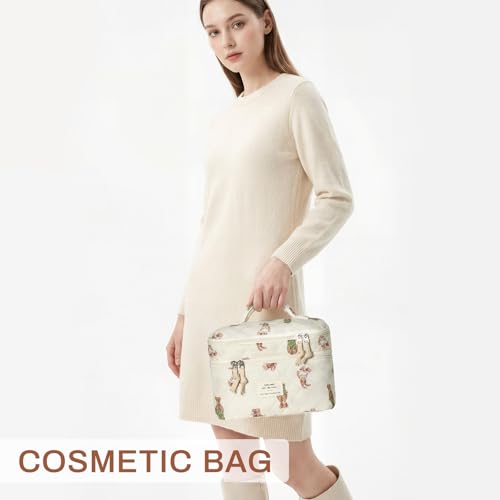 Gosect Makeup bag, Large Cosmetic Bag for Women Girls, Cute Quilted Makeup Bags, Floral Coquette Aesthetic Toiletry Bag, Travel Make Up Organizer Bag (Bear) - color: Bearr