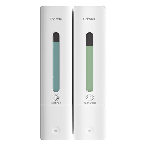 Shampoo Dispenser for Shower - Shower Soap Dispenser Wall Mounted No Drill - Shampoo Body Wash Dispenser 2 Chamber - Easy Install for Bathroom Hotel White 800ml - color: White