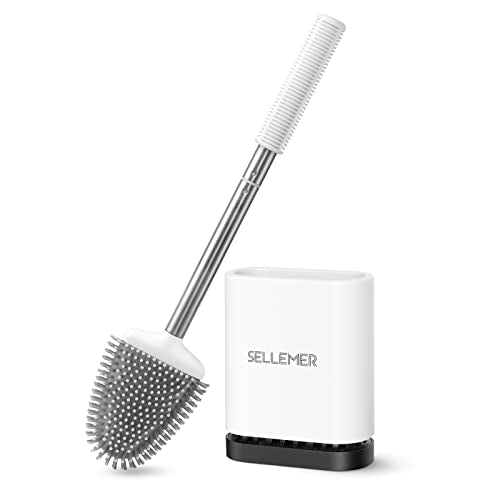 Sellemer Toilet Brush and Holder Set for Bathroom, Flexible Toilet Bowl Brush Head with Silicone Bristles, Compact Size for Storage and Organization, Ventilation Slots Base (1 Pack, White) - color: White-1pcs