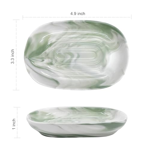 Ceramic Marble Pattern Soap Dish, Textured Raised Soap Saver Tray for Shower Bathroom Kitchen Sink Vanity, Easy to Clean Multi-Use Holder for Bar Soap Jewelry Rings Keys, Green (1 Pack) - color: Green