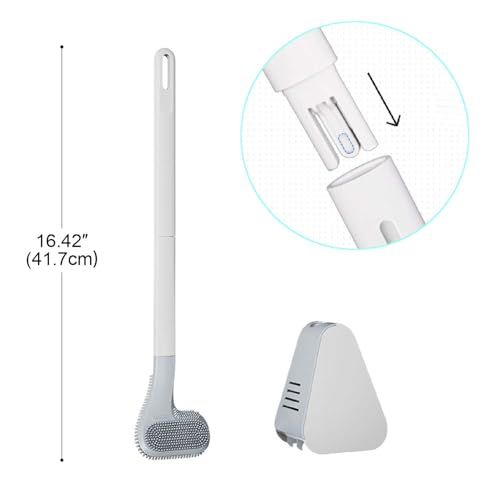 Toilet Brush, Long Handle Golf Toilet Brush with Holder 360° Deep Cleaning Flexible Silicone Toilet Cleaner Brush Wall Mounted for Bathroom (2Pcs White) - color: 2pcs White