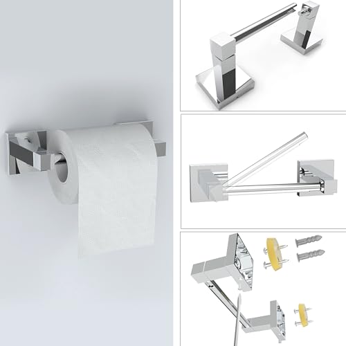Ruacq Toilet Paper Holder-Hand Towel bar 18 Inch-Towel Ring-Towel Hooks for Bathromms-4 Pcs Bathroom Hardware Accessories Set Stainless Steel and Zinc Alloy Modern Wall Mounted, Large - color: Chrome, size: 4pcs